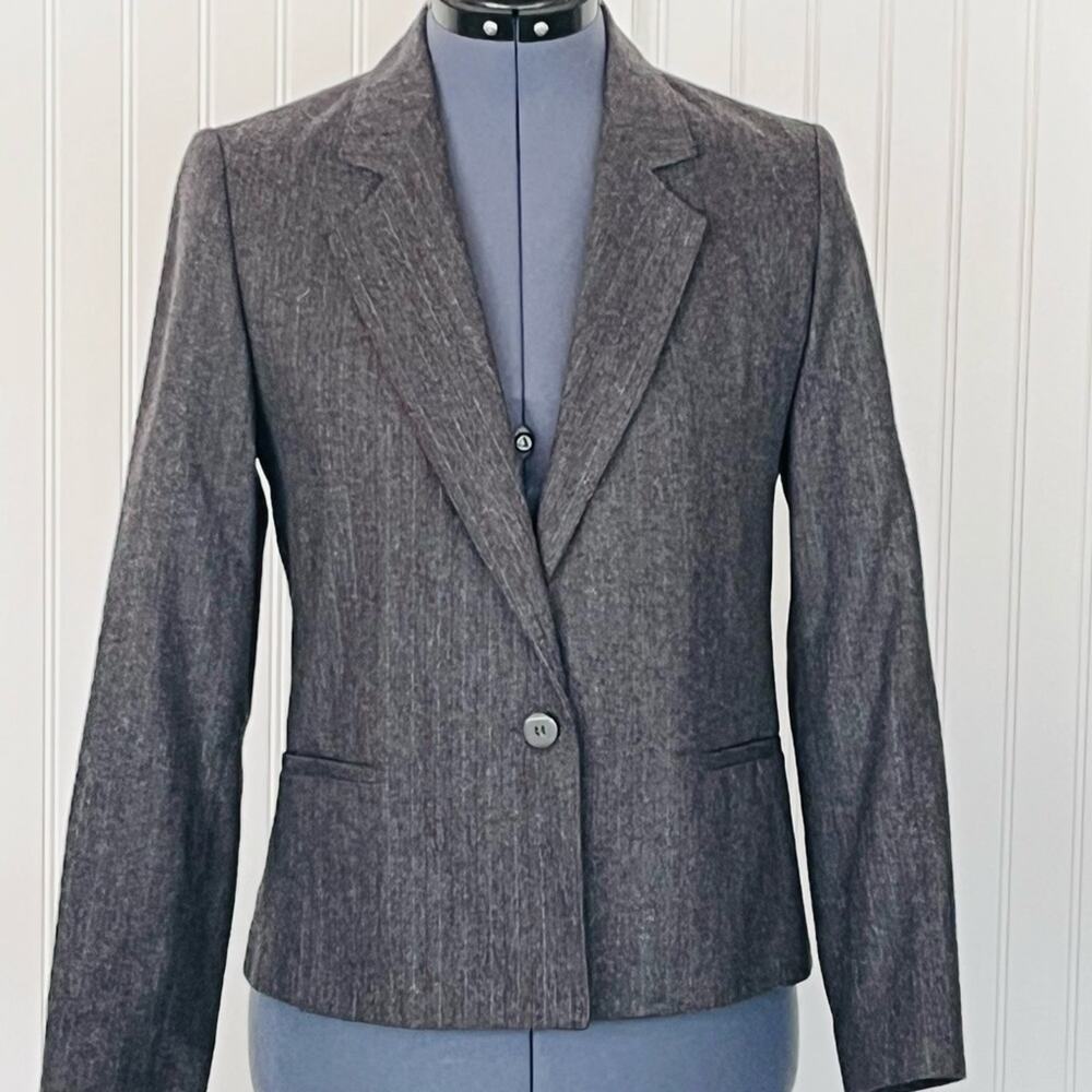 Vintage Dark Gray Wool Pinstripe Blazer Red White Chalk Stripe Tailored Fitted